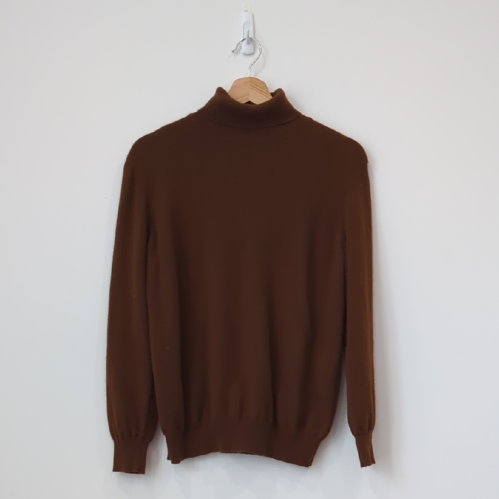 Wool And Nylon Blend Chocolate Brown Italian Turtlneck Sweater